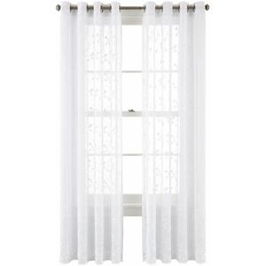 MarthaWindow‎ Peeking Vine Grommet Curtain Sheer Panel Cool White 50x84